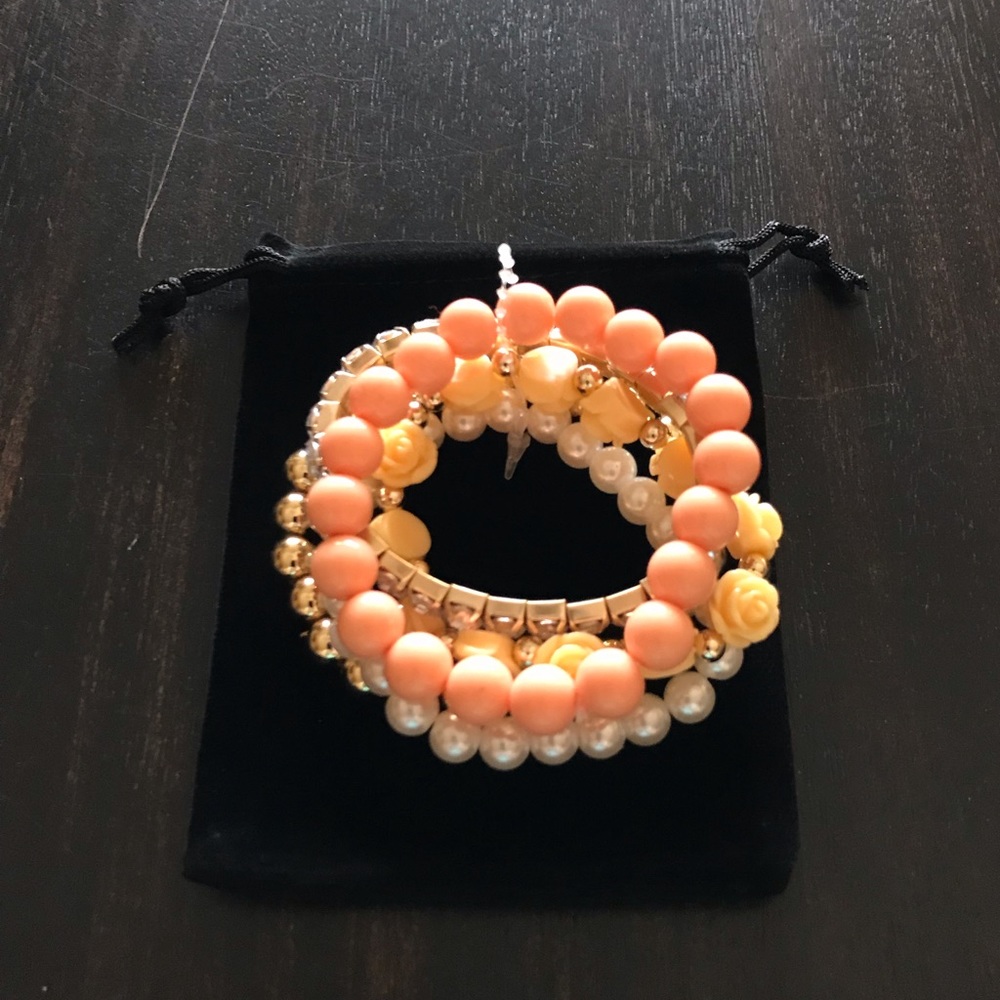 NEW Rose & Pearl Bracelet Set Orange/Peach